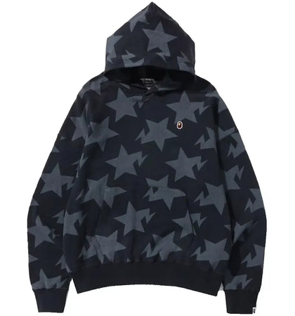 BAPE Sta Pattern Loose Fit Pullover Hoodie Black - authentic BAPE apparel