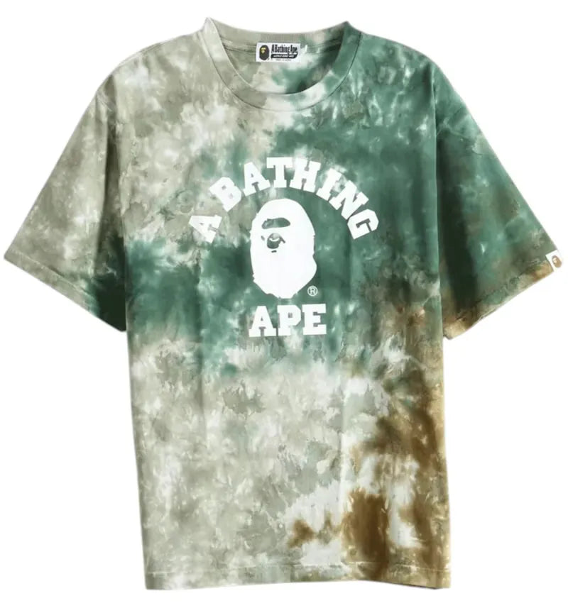 BAPE Tie Dye College Relaxed Fit Tee Olived - vue 360