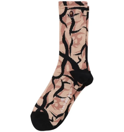 BAPE Trial Camo Ape Head One Point Socks Beige - authentic BAPE product