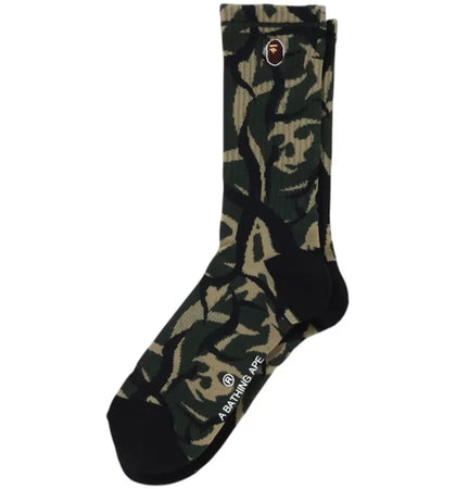 BAPE Trial Camo Ape Head One Point Socks Green - authentic BAPE product