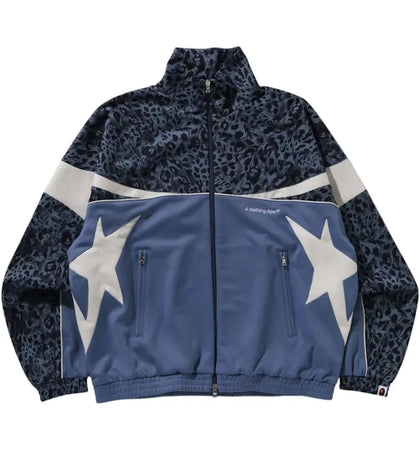 BAPE Wild Leopard Pattern Relaxed Fit Track Jacket Blue - authentic BAPE apparel