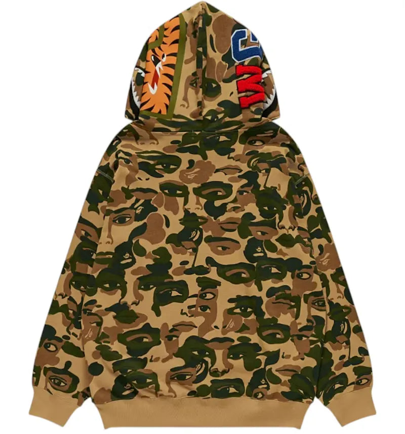BAPE x KidSuper Camo Shark Full Zip Hoodie Green - vue 360