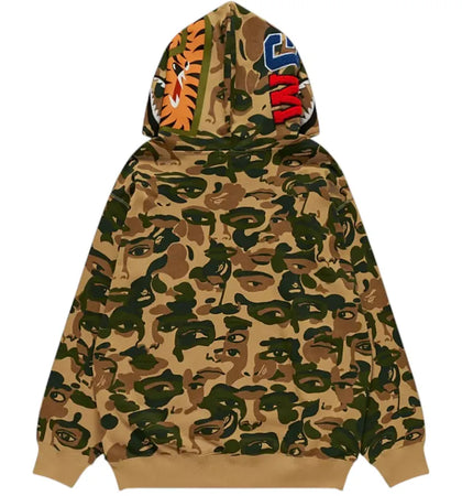BAPE x KidSuper Camo Shark Full Zip Hoodie Green - authentic BAPE apparel