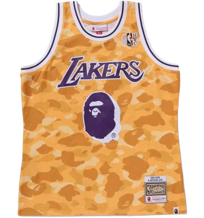 BAPE x Mitchell & Ness NBA Los Angeles Lakers Swingman Jersey Yellow - authentic BAPE apparel