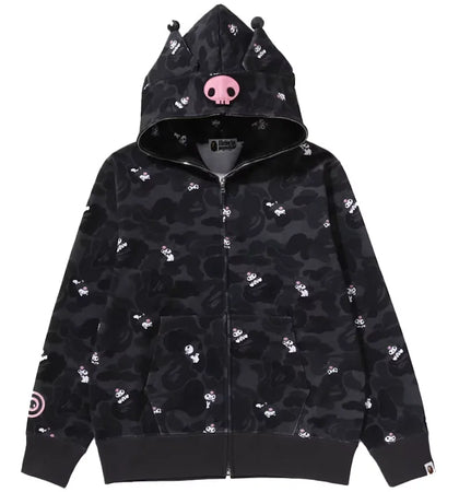 BAPE x Sanrio Characters Kuromi Camo Full Zip Hoodie (Ladies) Black - authentic BAPE apparel