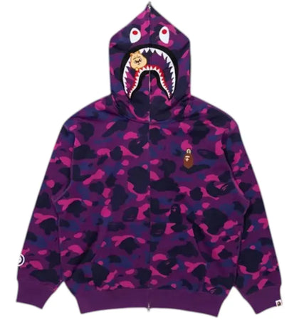 BAPE x Stray Kids Han Shark Full Zip Hoodie Purple - authentic BAPE apparel
