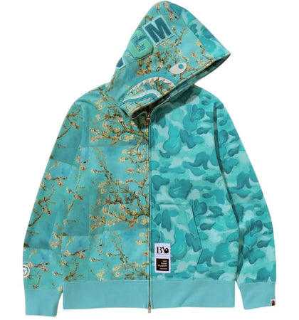 BAPE x Van Gogh Museum Shark Full Zip Hoodie Sax - authentic BAPE apparel