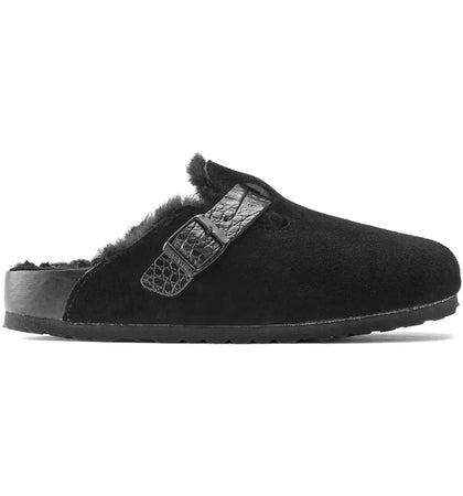 Birkenstock Boston Shearling Suede Reptile Embossed Strap Black - authentic Birkenstock sneakers