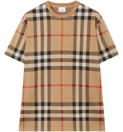 Burberry Check Cotton Jacquard T-shirt Archive Beige - authentic Burberry apparel