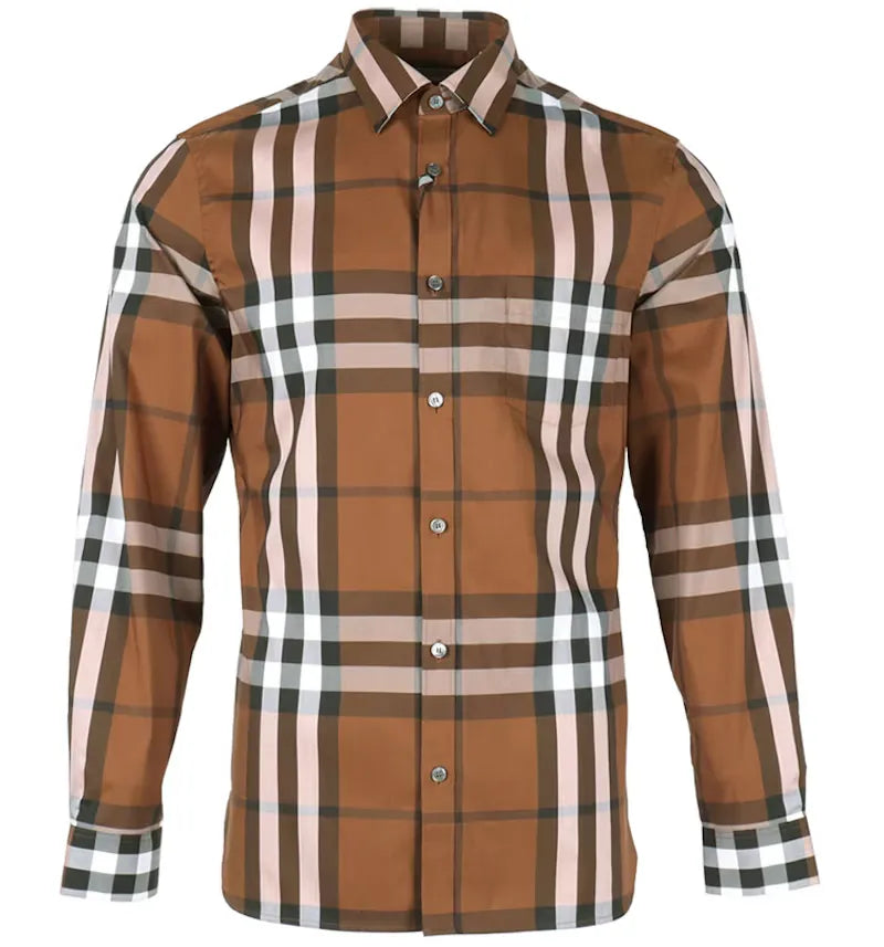 Burberry Check Stretch Cotton Poplin Shirt Russet Brown - vue 360