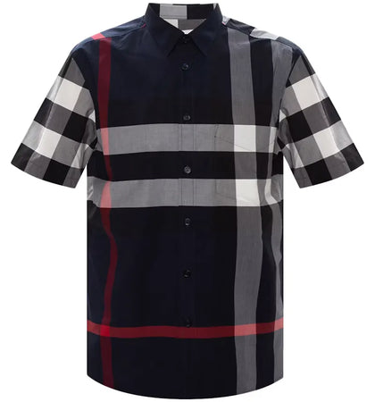 Burberry Checked S/S Shirt Navy - authentic Burberry apparel