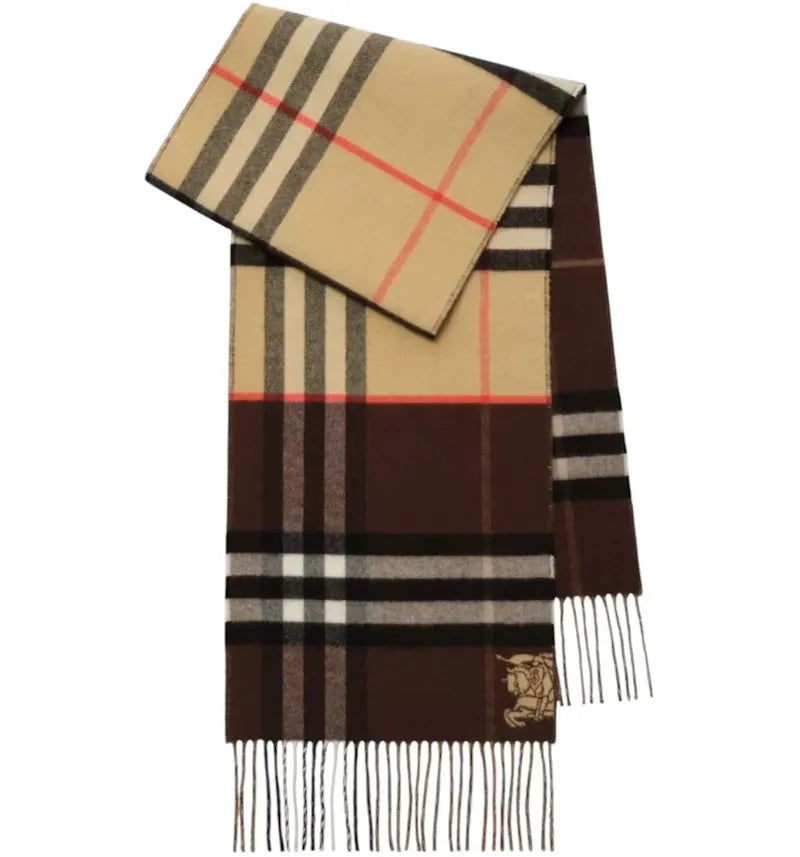 Burberry Double-Faced Contrast Check Ekd Scarf Sand/Treacle Brown - vue 360