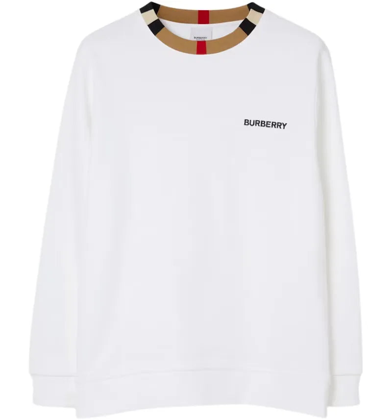 Burberry Icon Stripe Trim Cotton Sweatshirt White - vue 360
