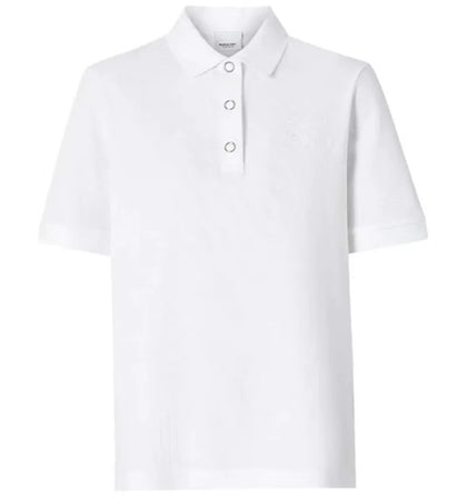Burberry Womens Monogram Motif Pique Cotton Polo Shirt White - authentic Burberry apparel