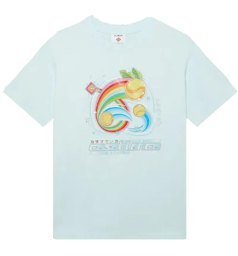 Casablanca Manga Tennix Ball Printed T-shirt Pale Blue - vue 360
