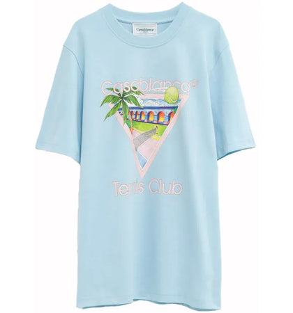 Casablanca Tennis Club Icon T-Shirt Light Blue - authentic Casablanca apparel