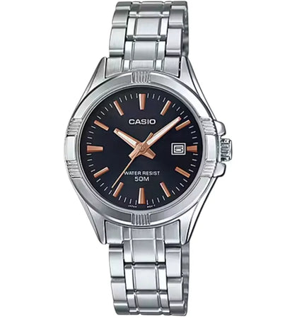 Casio Women’s Black Dial Stainless Steel Bracelet Watch LTP-1308D-1AVDF - authentic Casio product