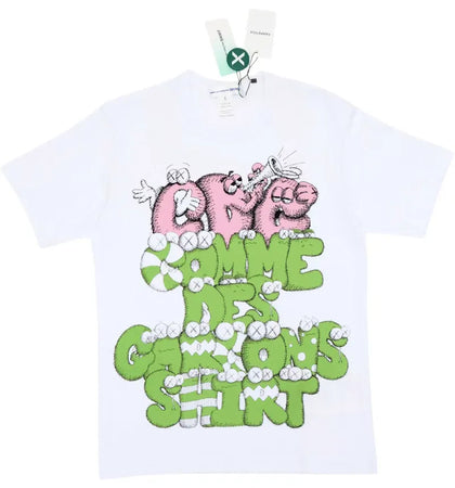 CDG Shirt x KAWS Print T-shirt White/Green/Pink - authentic Comme des Garcons apparel