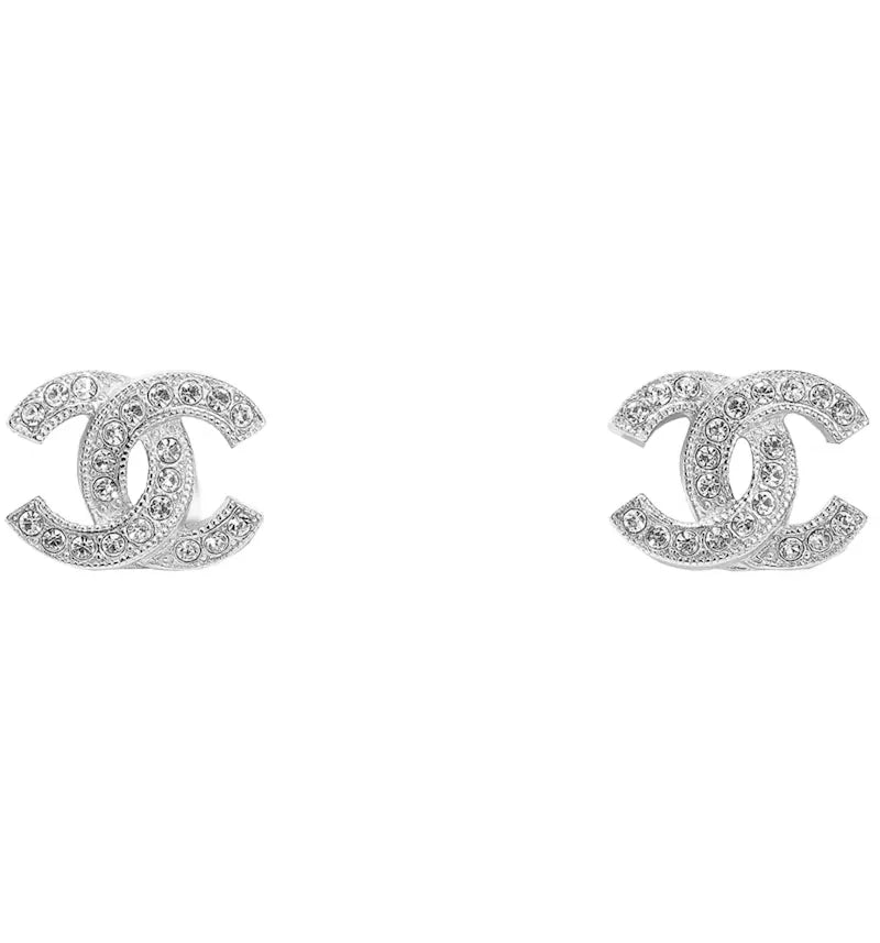 Chanel Metal and Strass Earrings Crystal Silver - vue 360