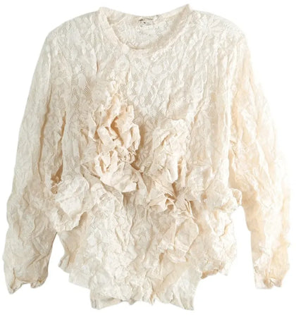 Comme des Garcons Lace Ruffled T-shirt Ivory - authentic Comme des Garcons apparel