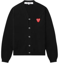 Comme des Garcons PLAY Merged Heart Emblem V-Neck Cardigan Sweater Black