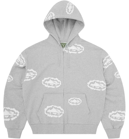 Corteiz x Denim Tears Island Wreath Zip Hoodie Heather Grey - authentic Corteiz apparel