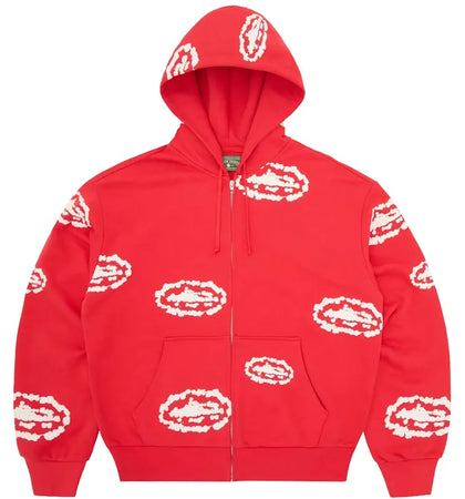 Corteiz x Denim Tears Island Wreath Zip Hoodie Red - authentic Corteiz apparel