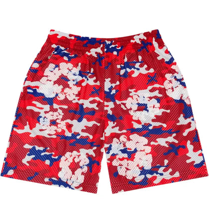 Denim Tears Camo Cotton Wreath Mesh Shorts Red - authentic Denim Tears apparel