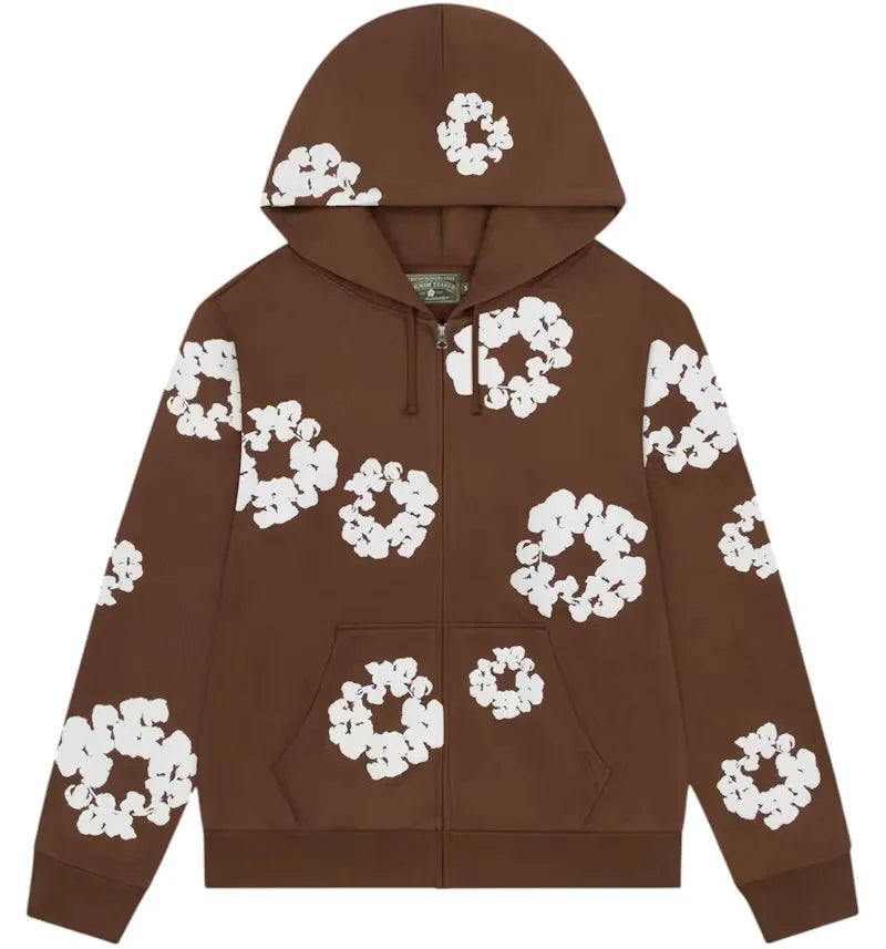 Denim Tears Cotton Wreath Zip Hoodie Brown - vue 360