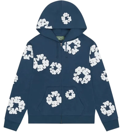 Denim Tears Cotton Wreath Zip Hoodie Navy - authentic Denim Tears apparel