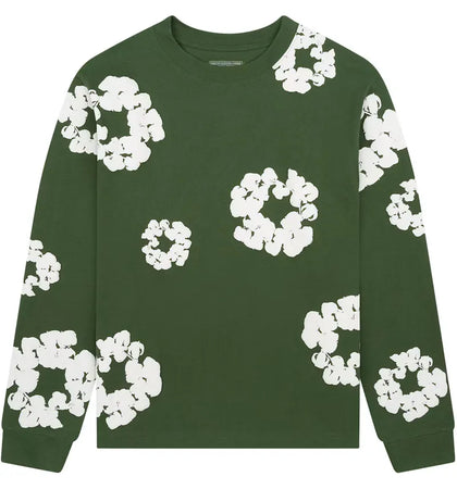 Denim Tears Long Sleeve Cotton Wreath T-shirt Green - authentic Denim Tears apparel