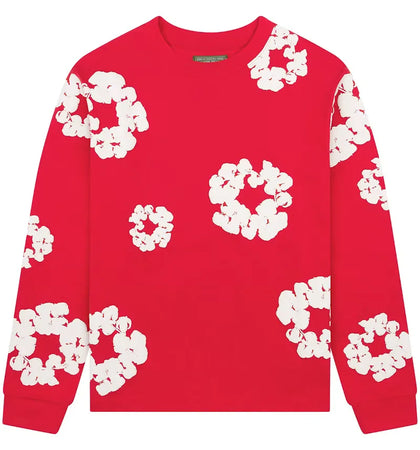 Denim Tears Long Sleeve Cotton Wreath T-shirt Red - authentic Denim Tears apparel