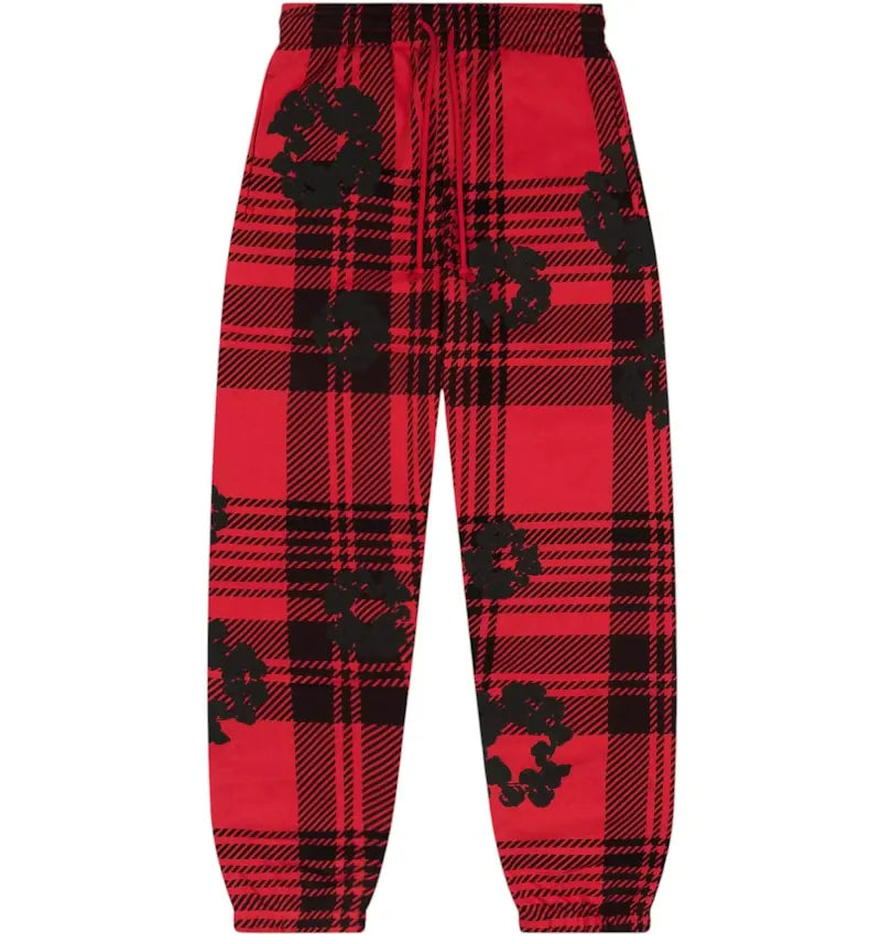 Denim Tears Plaid Cotton Wreath Sweatpants Red - vue 360