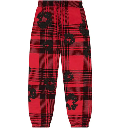 Denim Tears Plaid Cotton Wreath Sweatpants Red - authentic Denim Tears apparel