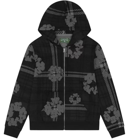 Denim Tears Plaid Cotton Wreath Zip Hoodie Black - authentic Denim Tears apparel