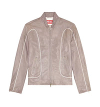 Diesel L-Krix Leather Biker Jacket with Piping Light Grey