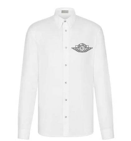 Dior x Jordan Wings Longsleeve Button Up Shirt White - authentic Dior apparel