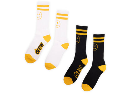drew house mascot stripe socks (pack of 2) black/white - authentic drew house product