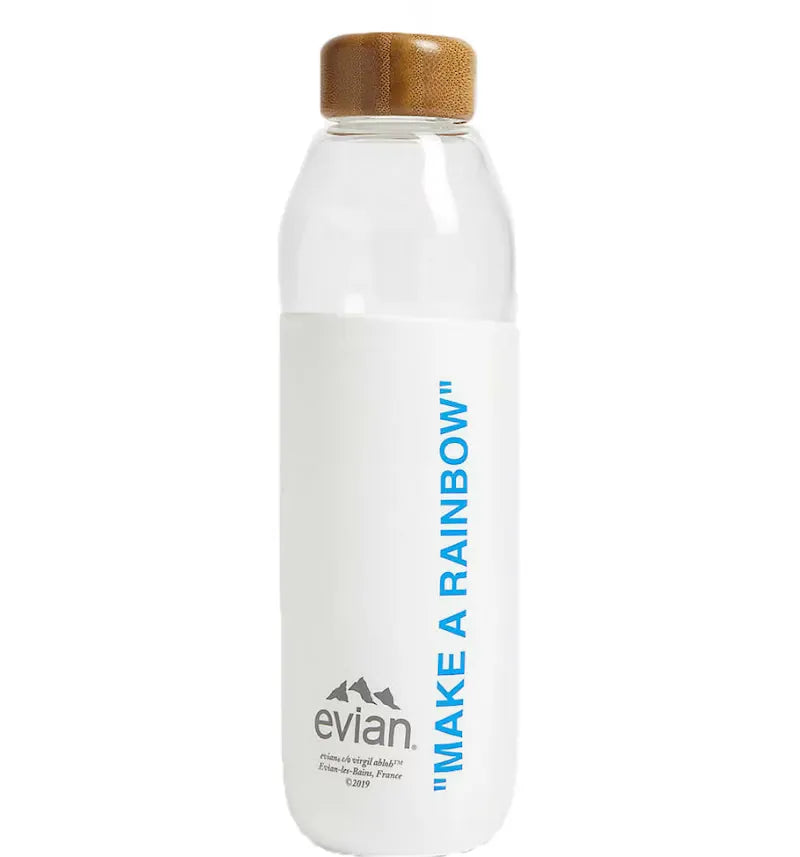 EVIAN BY VIRGIL ABLOH x SOMA Make A Rainbow Refillable Glass Water Bottle White/Light Blue - vue 360