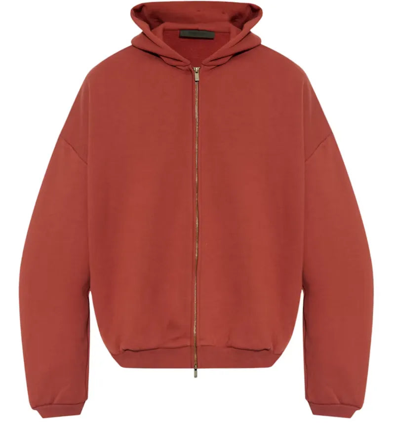 Fear of God Essentials Heavy Fleece Full Zip Hoodie Crimson - vue 360