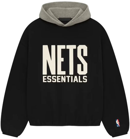 Fear of God Essentials Nets Hoodie Black/Warm Heather - authentic Fear of God apparel