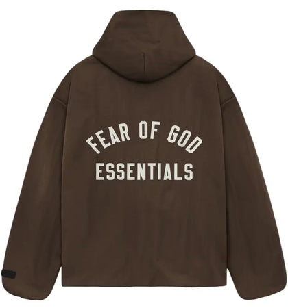 Fear of God Essentials Textured Nylon Hooded Coaches Jacket Brown - authentic Fear of God apparel