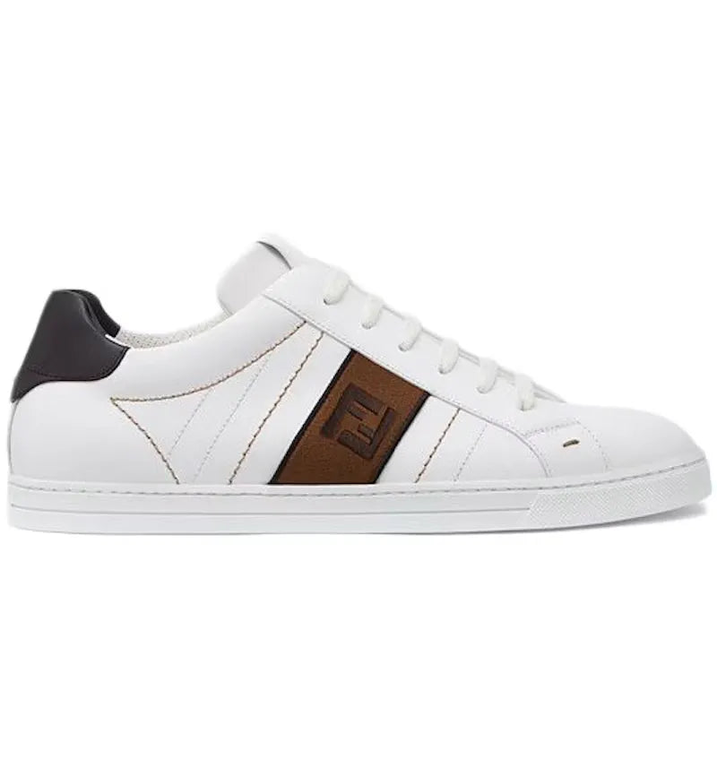 Fendi FF Leather Low Top White Brown - vue 360