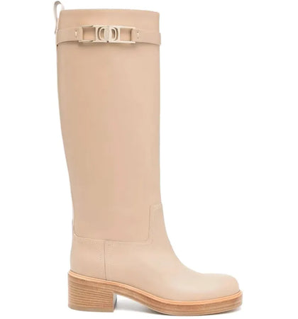 Ferragamo Ornament Square Gancini Boots Beige Khaki (Women's) - authentic Ferragamo sneakers