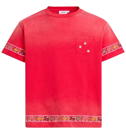 Found Embroidered Flower Border Tee Red - authentic Found product