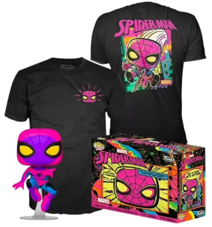 Funko POP! & Tees: Marvel-Spider-Man (Black Light) (Target) XL Figure with T-shirt - authentic Funko apparel