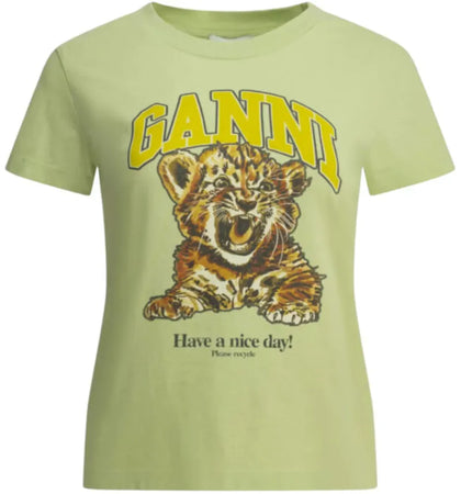 Ganni Baby Tiger Crewneck T-shirt Green - authentic Ganni apparel