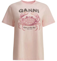 Ganni Crab Crewneck T-shirt Pink