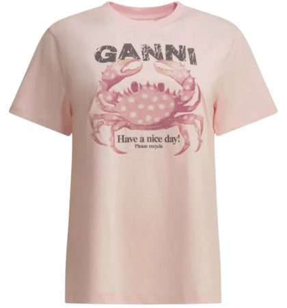 Ganni Crab Crewneck T-shirt Pink - authentic Ganni apparel