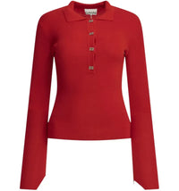 Ganni Merino Wool Polo Sweater Red